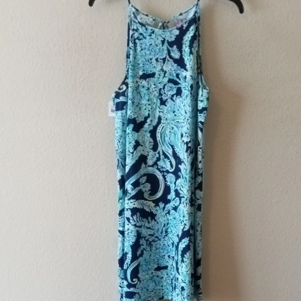 Lilly Pulitzer Navy and Aqua Paisley Halter Mini Dress